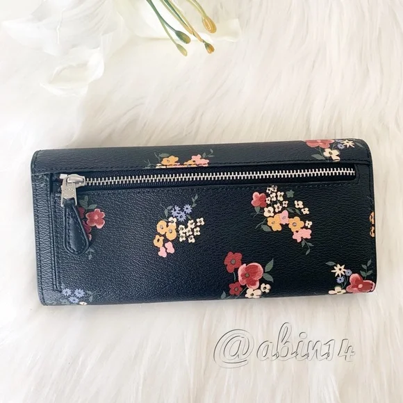 NWT Coach Slim Envelope Canvas Leather Floral Wallet - Picture 4 of 8